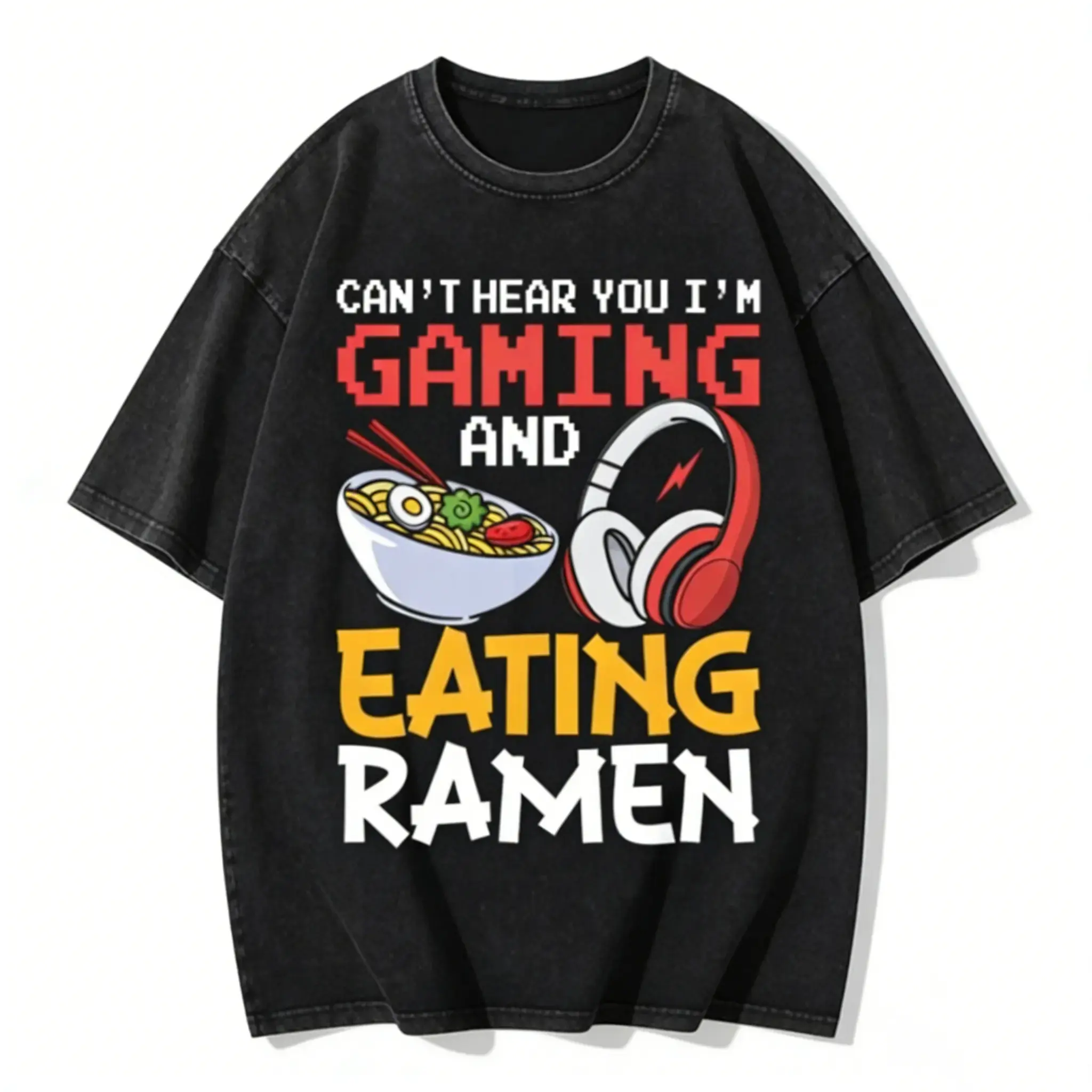 Summer t Shirts Funny Gaming And Eating Ramen Gamer Gift Unisex T-Shirt Black Design Tshirt