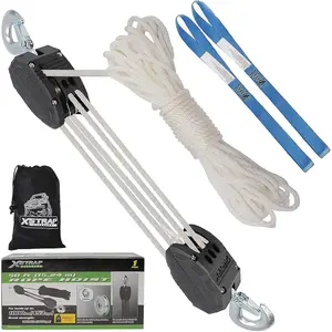 XSTRAP Rope Hoist 50 Feet Block and Tackle Pulley System for Lifting Heavy Objects, Heavy-Duty 2000 LBS Breaking Strength (Upgraded White)
