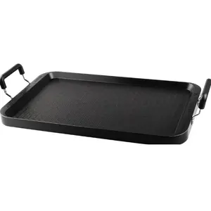 Limited time deal-Stove Top Flat Griddle, 17 Inch 2 Burner Griddle Pan for Stove Top Grill, Aluminum Pancake Griddle, Non-Stick Top Griddle for Gas Grill, Charcoal Grill Griddle For Outdoor/Camping Cookware Traditional