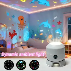 7 Color Rotating Projection Lamp, Rechargeable LED Touch Control, Multi-Function Atmosphere Light, Snowflake Ocean 16 Patterns Christmas Halloween Stage Laser Projector