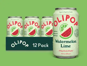 OLIPOP Watermelon Lime Prebiotic Soda – Low Sugar Fruity Sparkling Drink (Pack of 12)
