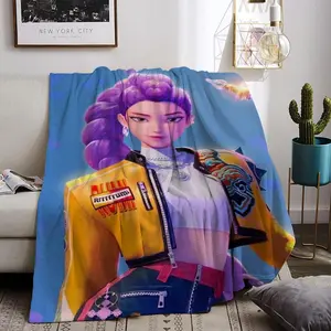 kpop demon hunters Throw Flannel All Weather Blanket Kneeling Blankets Fluffy Warm Winter Blanket Blankets on Offer Home Knee Throw Wearing Microfiber