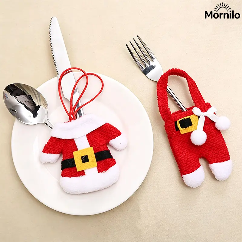 3Sets Christmas Santa Silverware Holders Set, Cute Santa Suit Cutlery Pouch Bags, Xmas Fork Knife Spoon Holder for Holiday Table Decor, Christmas Party Table Decorations, Dining Table Accessories, Restaurant Home Kitchen Supplies