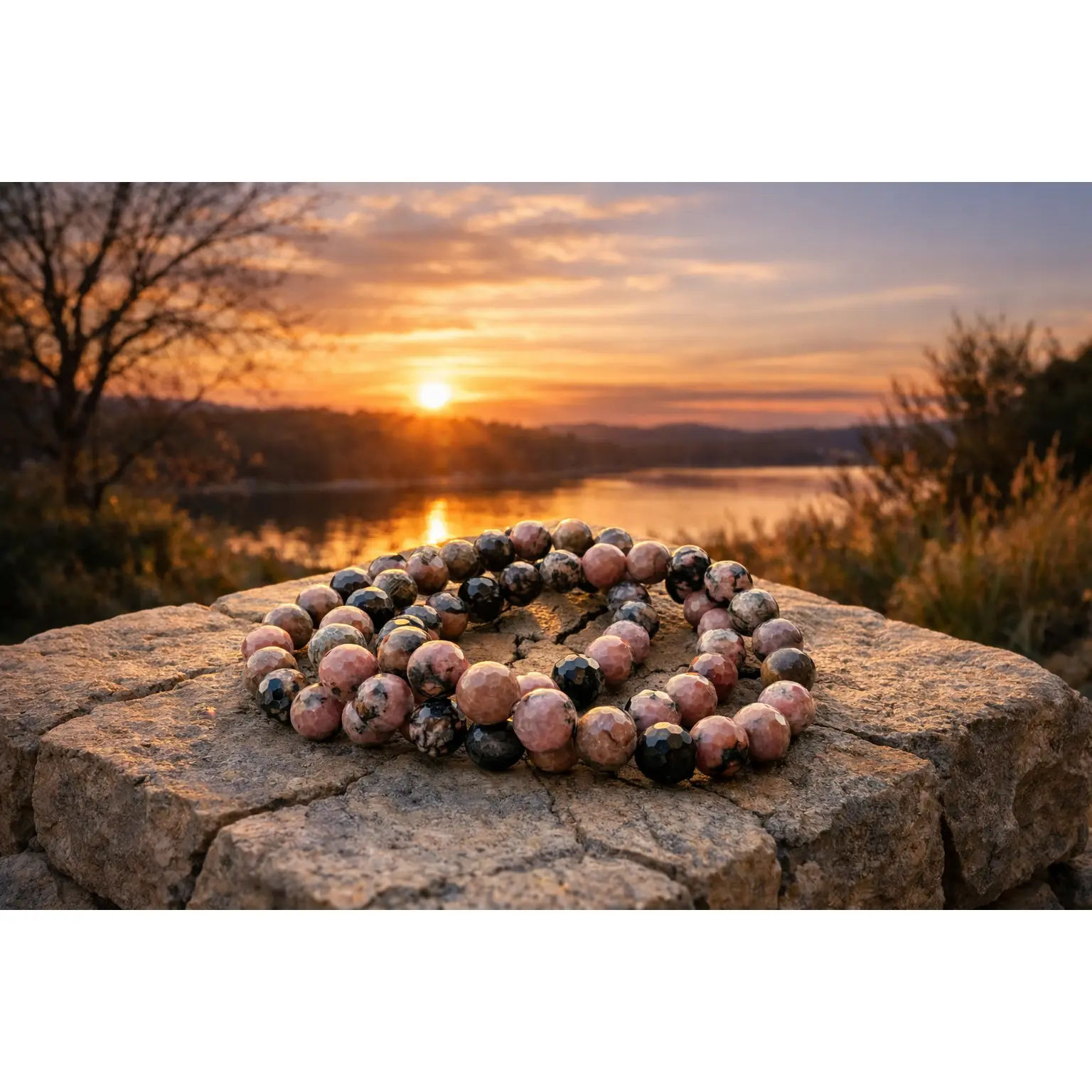Natural Rhodonite Faceted Bracelet, 8 mm Beads