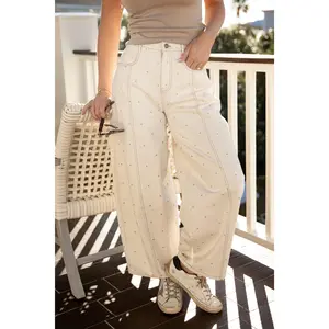 Vintage Dot Cream Barrel Leg Jeans