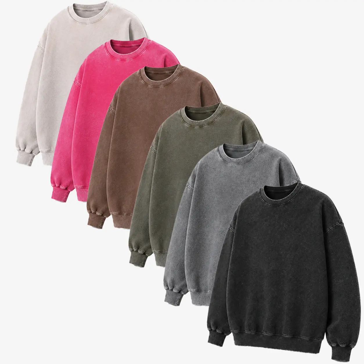 Washed Crewneck Sweatshirt for Men Women, Oversized Long Sleeve Pullover, Vintage Solid Color Casual Streetwear Blank Sweatshirt