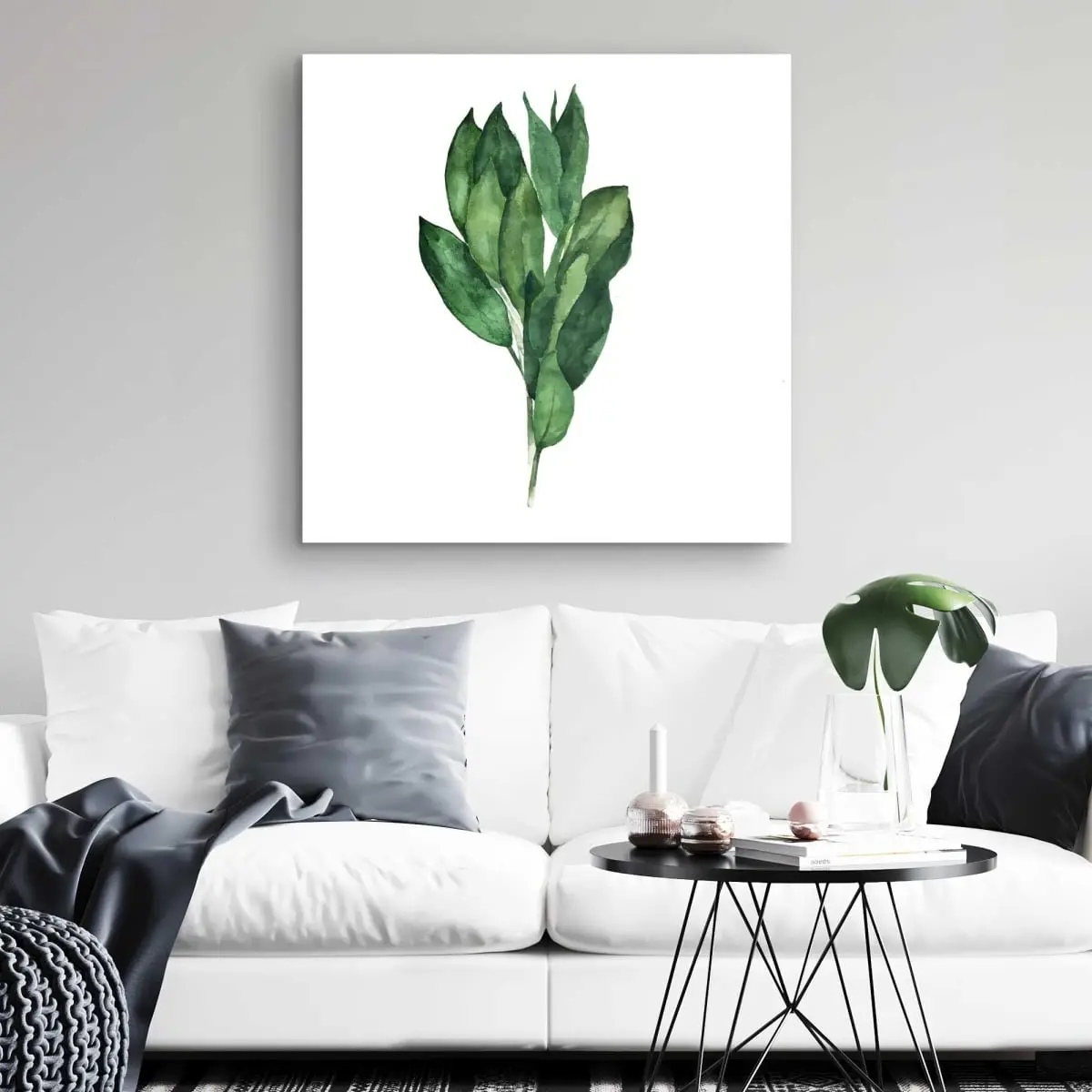 212 MAIN C1RC3232DDTFNH 32x32 in. Nature-Inspired Artistic Bay Leaves Bundle Canvas Artwork - White Gastronomy Home Decoration, Ideal Gifts