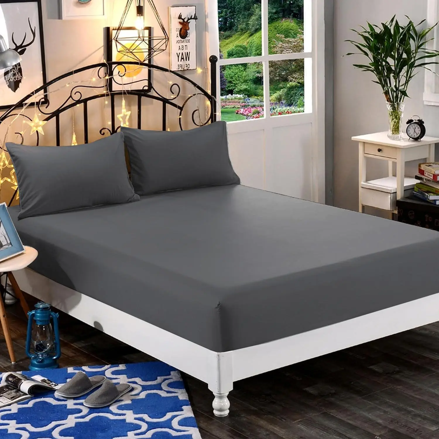 Modern Bedding Set, 3 Counts/set Solid Color Fitted Sheet & Pillowcase Set without Filler, Soft Bedding Set for Bedroom