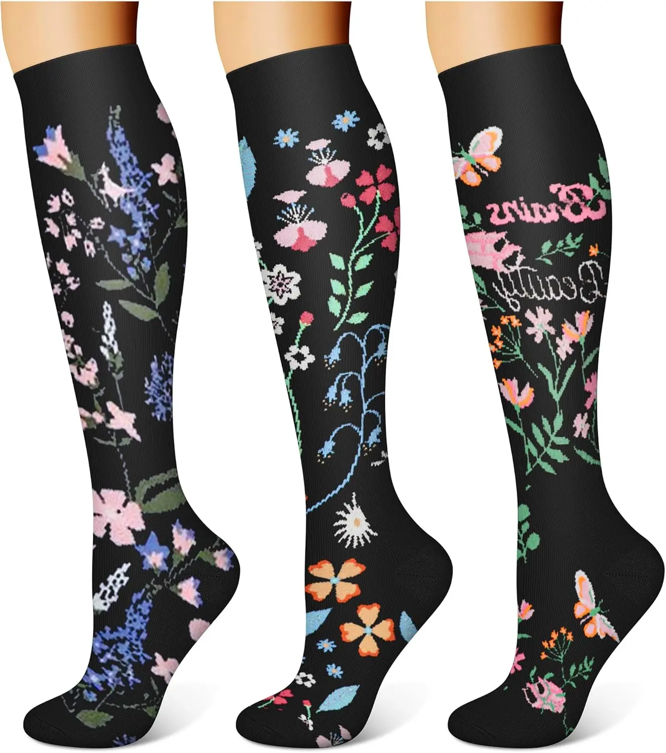 WITHYOU 3 Pairs Compression Socks for Women & Men 15-20 Mmhg,Best Support for Nurses Running Hiking WITHYOU