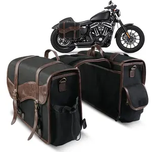 Vintage Oil Waxed Canvas Saddlebags  Panniers Side Throw Over Saddle Bags Compatible With Harley Honda Suzuki Yamaha Adventure Street Glide - Black