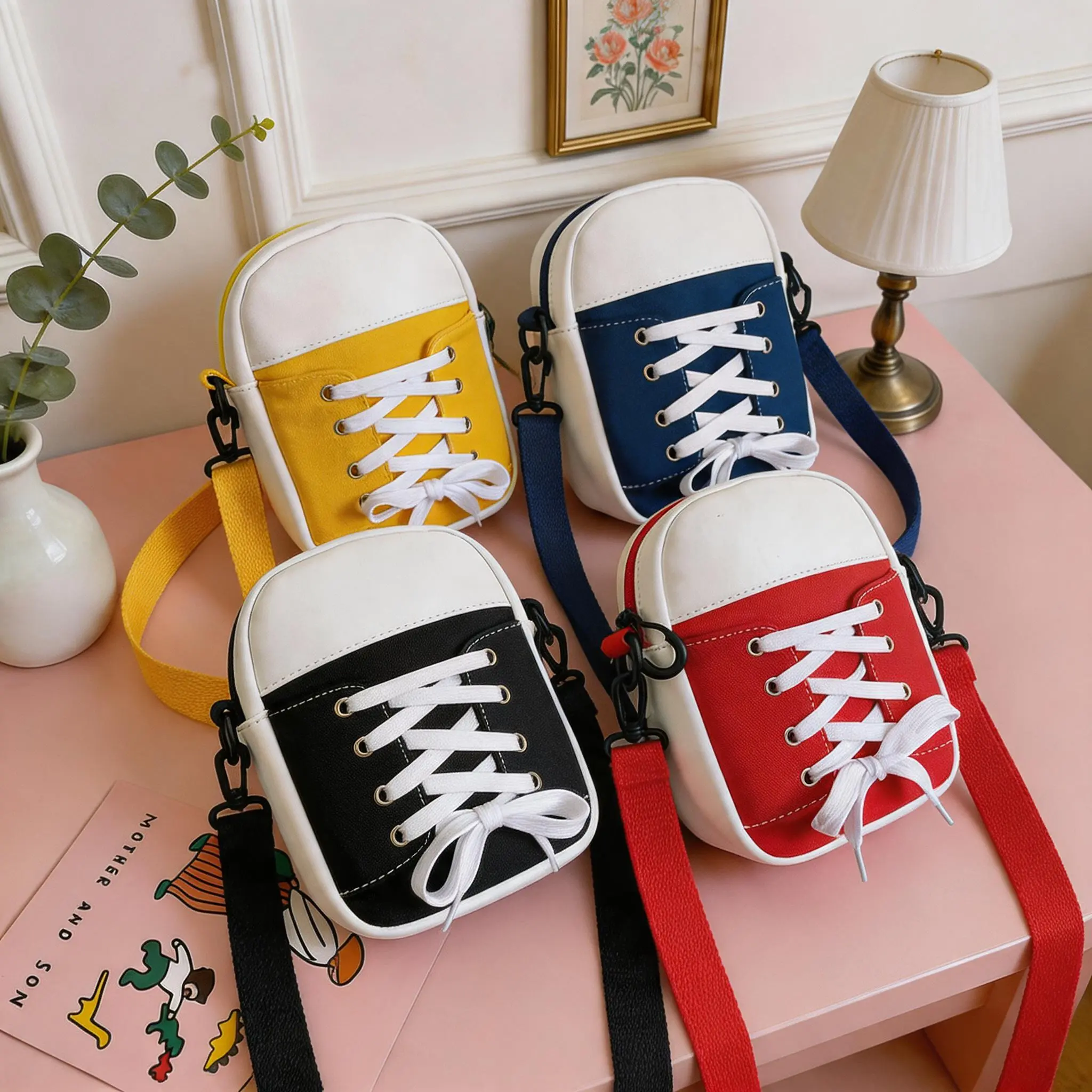 1/2Pcs Cute shoe shaped canvas crossbody bag, fashionable and trendy fun crossbody shoulder bag, small and unique decorative shoulder bag