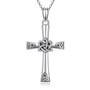 CHIC & ARTSY 925 Sterling Silver Celtic Cross Necklace – Irish Claddagh Trinity Knot Pendant, Faith Jewelry for Women