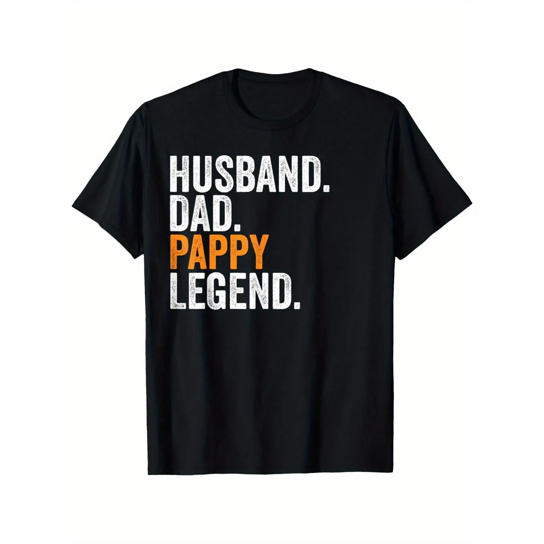 Men's Casual Round Neck Short Sleeve Graphic T-Shirt - Oversized Streetwear Tee with "Husband. Dad. Pappy. Legend." Print, Vintage Black, Gifts for Husbands, Grandma's Favorite, Graphic Tees, Shortsleeve