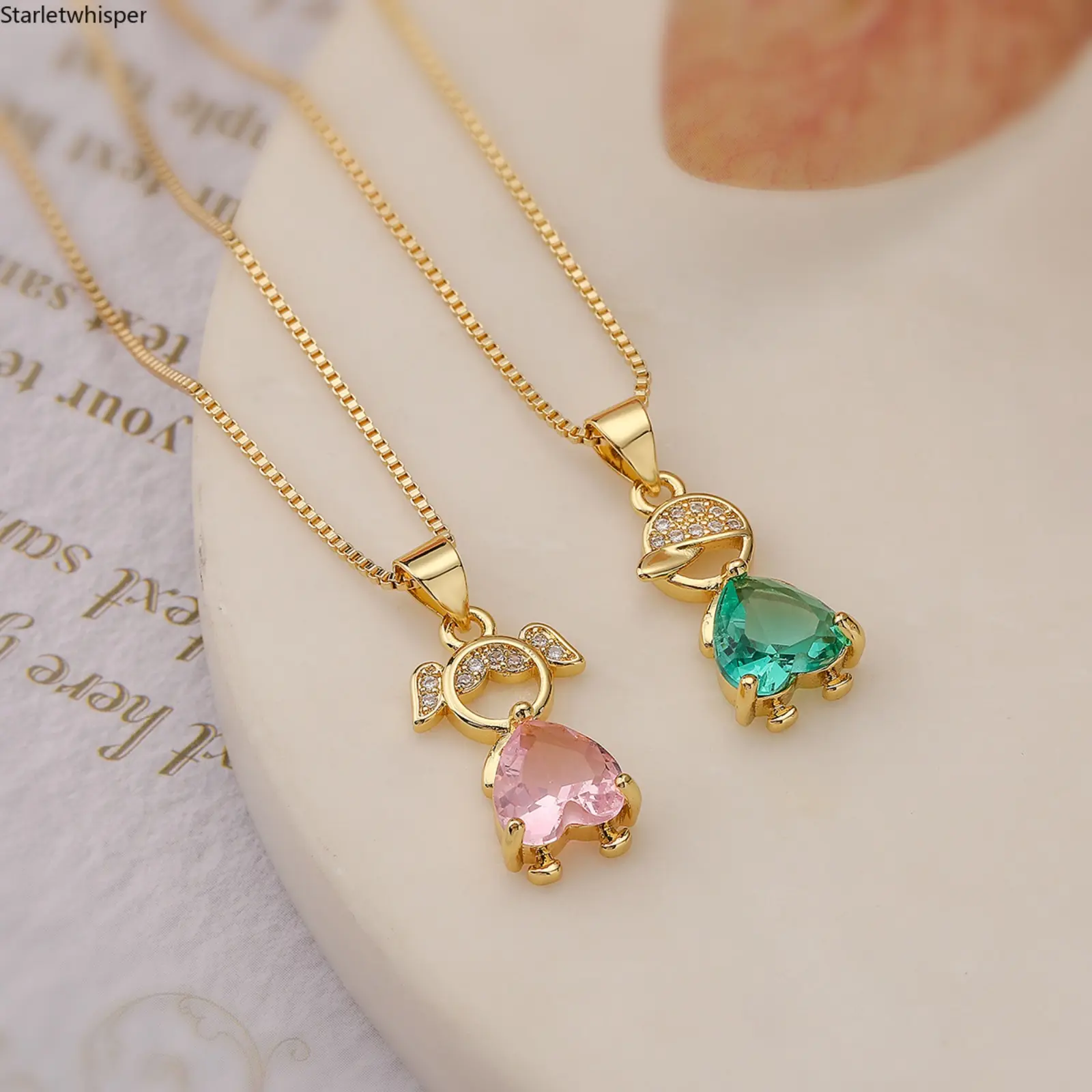 Couple Matching Clavicle Necklaces for Him & Her, 18K Gold Plated with Sparkling Zircon, INS Minimalist Trendy Style, Simple Dainty Pendant Jewelry for Daily Wear & Gifting