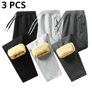Men’s 3-Piece Sherpa Pants Set - Autumn Winter Fleece-Lined Thickened, Warm Sports Jogge Tracksuit Outfit Sporty Breathable Outfits work pants for men pants para hombre pants for men mens pants pants men pantalones para frio hombres pantaAthleisure Style