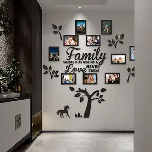 Set of 10 Puzzle Frame Trees with Acrylic Mirror Wall Stickers, Self-Adhesive Photo Display, Room Decoration for Blank Walls