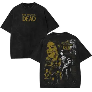 The Walking Dead Washed Tee Heavyweight Cotton T-shirt Tanktop for Game Movies Fans, Graphic Tees, Perfect Gift for Fans Fabric Seamless