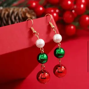 Festive Christmas Dangle Earrings with Red, Green & White Beads