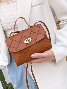 Little Brown Bag, Mini White PU Leather Square Bag – Stylish Top Handle Purse with Chain Detail & Turn-Lock Closure | Perfect for Shopping & Daily Outfits