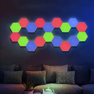 Touch Control Hexagon LED Wall Lights, 3/6 Pack RGB Night Lights for Game Room, Bedroom & Living Room, Colorful Geometric Design, Battery Operated Modern Mood Lighting