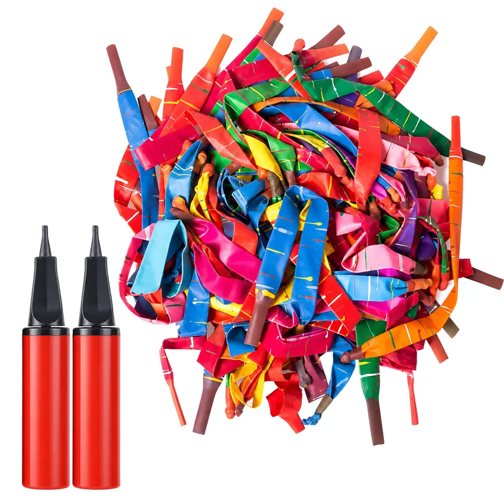 Rocket Balloons Set of 100 with Hand Pumps, Whistling Latex Balloon Party Supplies for Birthday, School & Outdoor Fun