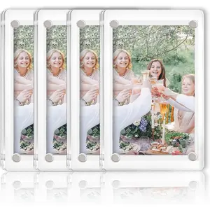 4 Pack Magnetic Picture Frames for Refrigerator, 4X6 Inch Acrylic Photo Frames, Double Sided Clear Magnet Frame, Suitable for Refrigerator Display, Storage Cabinets, and Message Boards