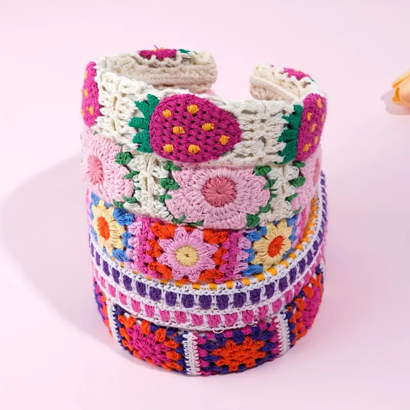 Women's Cute Floral Knit Flat Band Headband - Boho-Chic 1-Size Hair Accessory, Ideal for Casual Attire, Flat Band Headbands for Women, One-Size Headbands