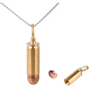 Brass and Purple Copper Bullet Cylinder Pendant Necklace for Mens Womens, It also Can be Used as a Mini Pill Holder on Keychain.