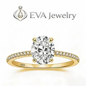 [EVA Jewelry] Oval Cut 3CT 925 Sterling Silver Synthetic Moissanite Ring