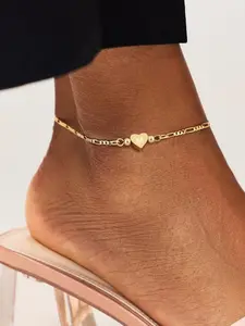 Women's Heart-Shaped Initial Letter Personalized Anklet, Fashion Commuter Stainless Steel NK Chain, All Seasons Jewelry
