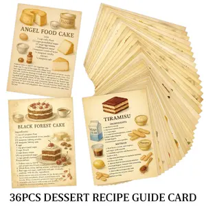 36pcs/Pack Vintage Baking Recipe Card Set - Dessert Recipe Guide Cards with Step-By-Step Instructions And Watercolor Illustrations, Ideal for Home Bakers, Cooking Classroom Activities, Recipe Journaling And Rustic Kitchen Decor