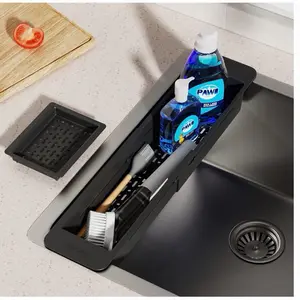 Nihome Extendable Over Sink Kitchen Organizer for Tools Dishes Ingredients with Adjustable Storage Slots and Non-Slip Base