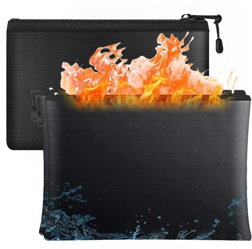 2PCS Small Fireproof Waterproof Document Pouch - Zippered Home Organizer Storage Bag for Cash & Important Files