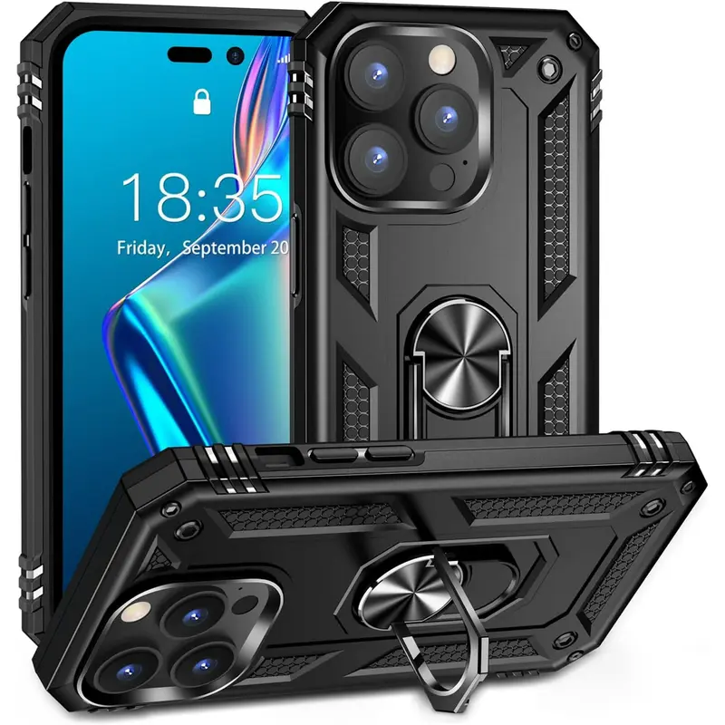 Entronix Shockproof Cellphone Casing Cover for iPhone 11/12 Mini/Plus/Air, 13/14/15/16/17/18 Pro Max Devices - Dual-Layer Protection, Grip Stand Smartphone Accessory
