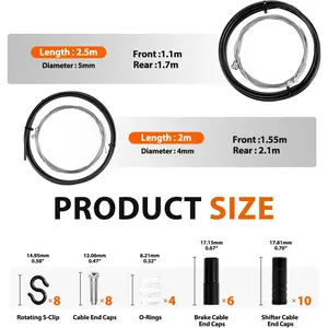 Universal Bicycle Brake and Shift Derailleur Cable Kit with Housing, End Caps, O-Rings, for Mountain and Road Bike Repair, Black