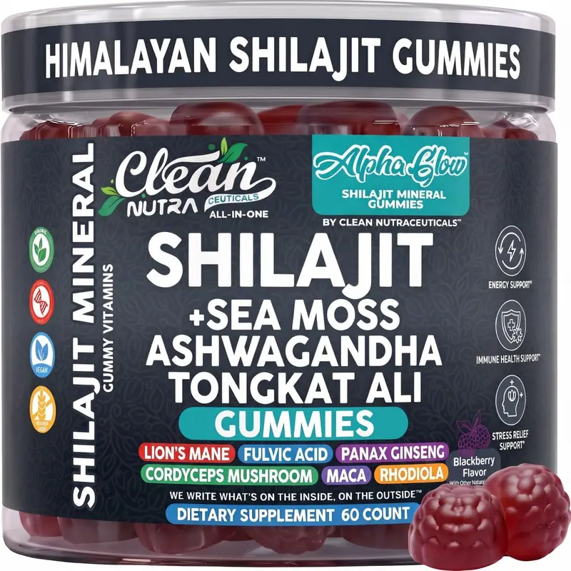 Clean Nutra Shilajit Gummies with Sea Moss, Tongkat Ali, Ashwagandha, Lion's Mane, Maca, Rhodiola & More for Health & Energy Support - Terramineral