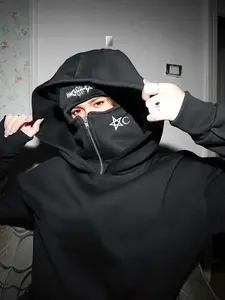 Double-Layer Hooded Sweatshirt with Pocket, Stars & Letter Print, Comfortable Casual Fashion, Easy to Match Any