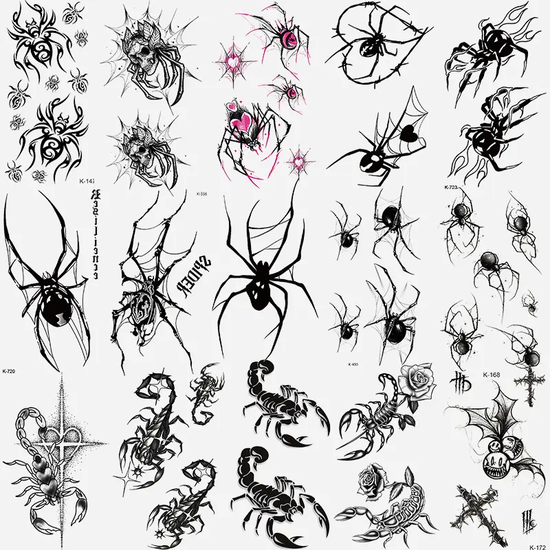 15 Waterproof Temporary Tattoo Stickers, Realistic 3D Spider Scorpion Gothic Skull Tattoo Designs, Non-Reflective Body Fake Tattoos for Men & Women