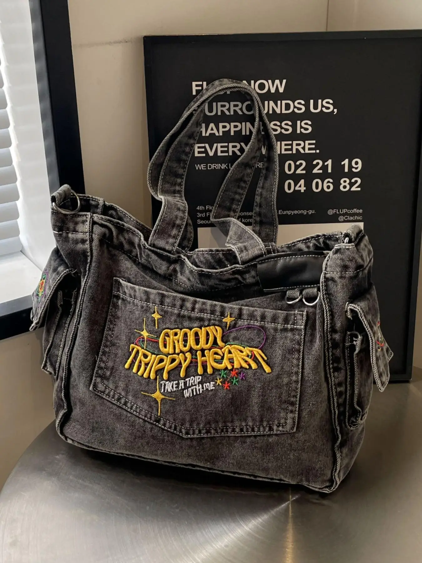 Women's Letter Pattern Embroidery Tote Bag, Casual Large Capacity Shoulder Bag for Daily, Trendy All-match Bag for Teen Girl, Work, for Office, Colleg