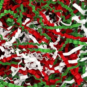 Christmas Crinkle Cut Paper Shred Filler for Gift Wrapping, Xmas Shredded Paper for Basket Filling,Mixed Colors Gift Box Filler for Christmas, Birthday, Thanksgiving, Wedding, Mother's Day(Green&Red&White)