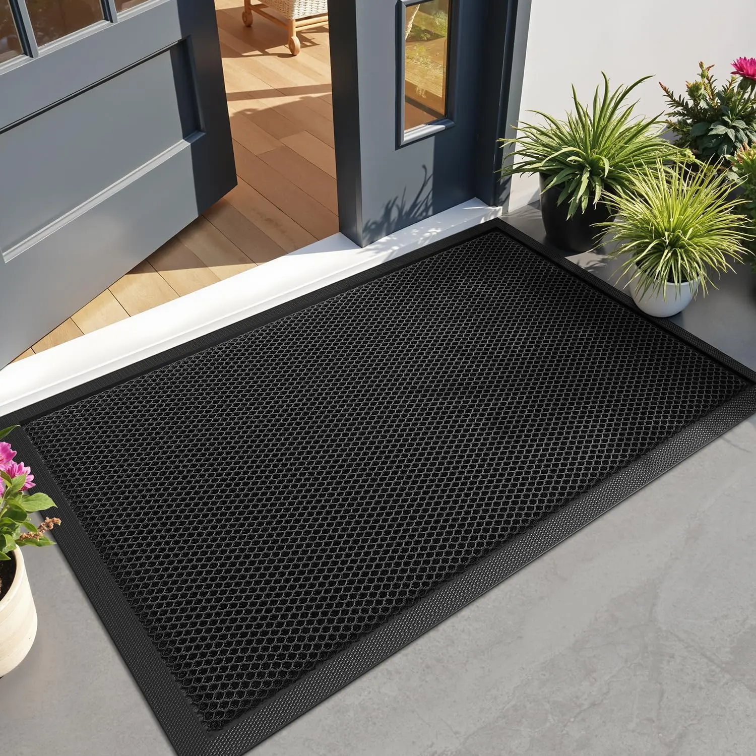 LUMIRUGS Front Door Mat for Outside Entrance 32''x47'', Heavy-Duty Dirt-Trapping Doormat with Durable Non-Slip Rubber Backing, Stain & Fade-Resistant Entry Mats, Black