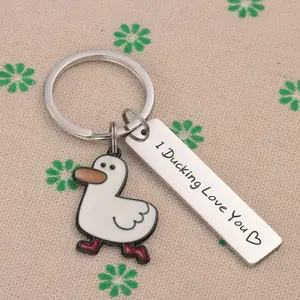 Cute Pet Duck Stainless Steel Keychain Creative Duck Keychain Student Backpack Pendant