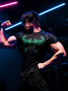2026 New Gothic Print Sports Fitness T-Shirt, High Elastic Fabric, Round Neck Design, Suitable for Sport and Casual Wear