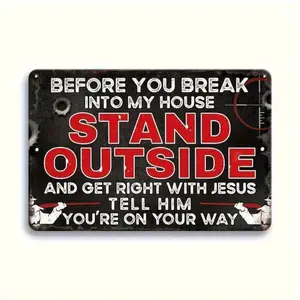 Heavy Duty Metal Sign Featuring Humorous Warning Message for Religious Security Decoration Perfect for Indoor and Outdoor Spaces