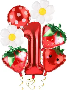 7pcs Strawberry Party Balloons Kit, Strawberry Balloon Garland Arch Sweet 1st Strawberry Party Decorations Strawberry Foil Balloons for First One Birthday Party Backdrops