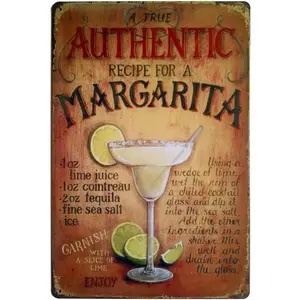 A True Authentic Recipe for a Margarita Tin Sign Wall Retro Metal Bar Pub Poster Metal 12 X 8