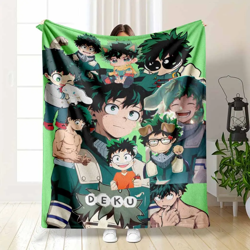Anime Hero Flannel Blanket Green Haired Manga Character Print Soft Cozy Lightweight Warm Plush Throw for Sofa Couch Bed Dorm Gaming Room Travel Office Holiday Gift