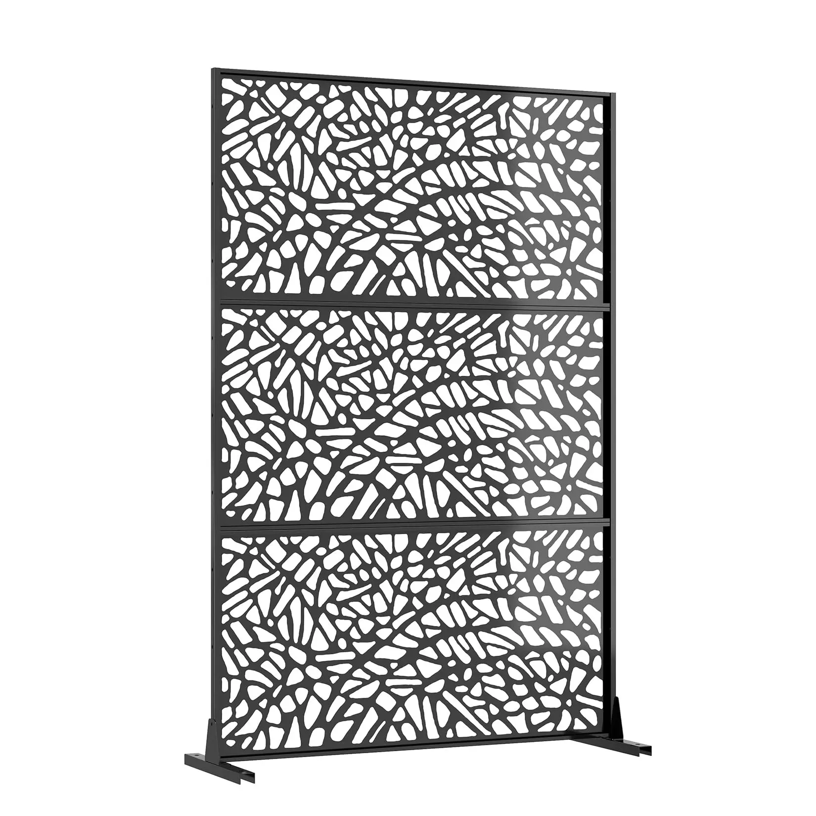 Garvee Metal Privacy Screen - Freestanding Room Partition with Chevron Plaid Geometric Design, 74" Tall Privacy, 74in H x 47in W Non-Embedded Outdoor Divider, Fast Hardware Setup, Free to Move or Fix for Home