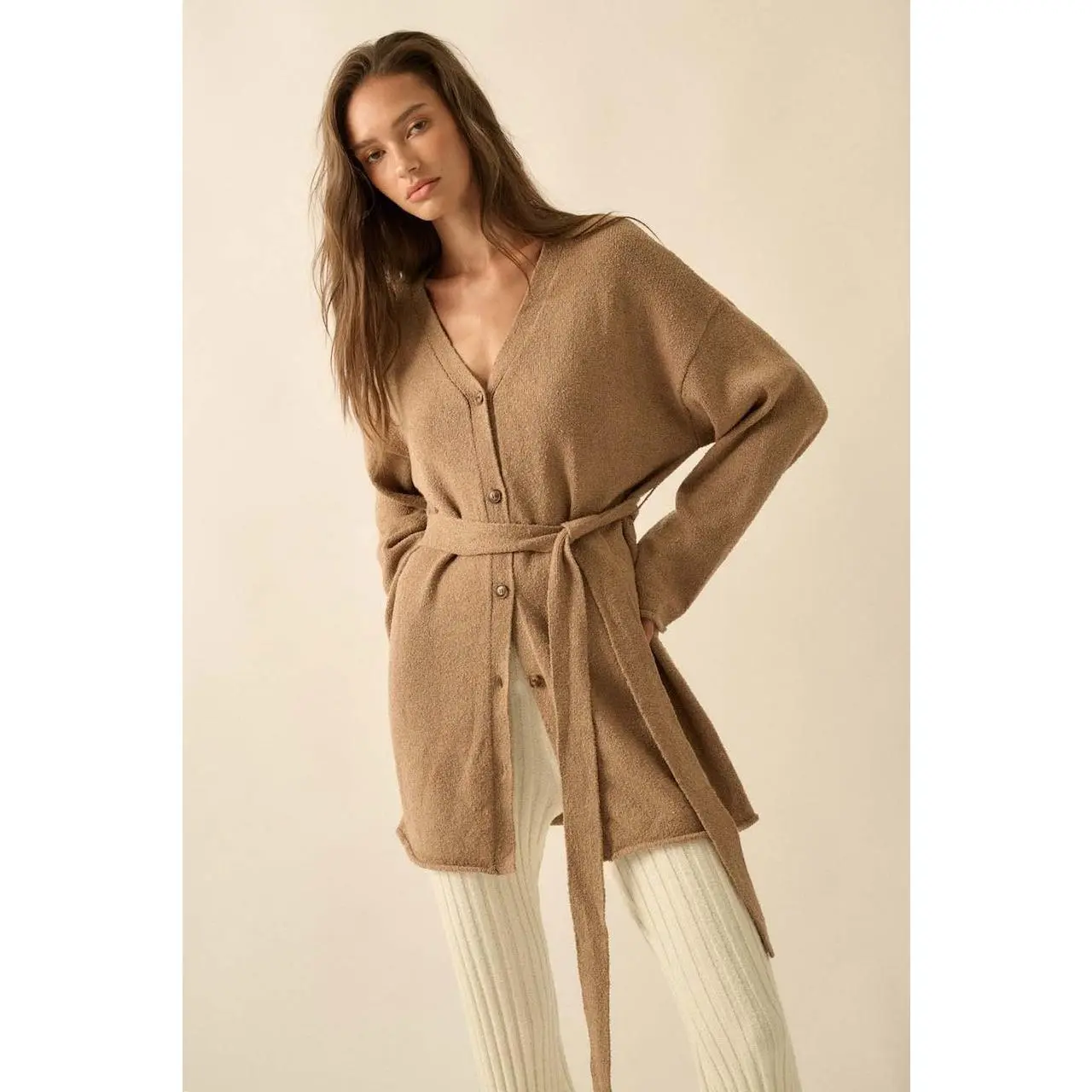 Brown Belted Cardigan
