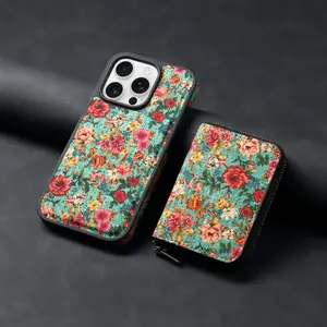 Large Floral Pattern Wooden Zipper Wallet Case for iPhone 16 15 14 13 12 Pro Max Plus RFID Anti-theft Shockproof Card Holder with Magnetic Stand Premium Durable Cover